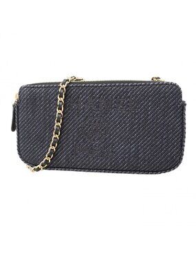 Chanel Shoulder Wallet Deauville Tweed Navy Champagne Gold Handbag